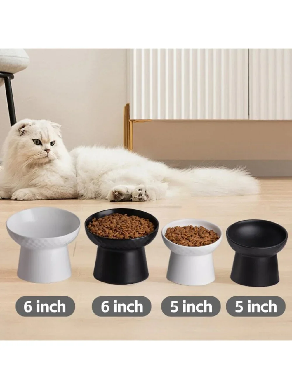 Tilted Ceramic Cat Bowls Set - Whisker-Friendly Raised Pet Feeders for Cats